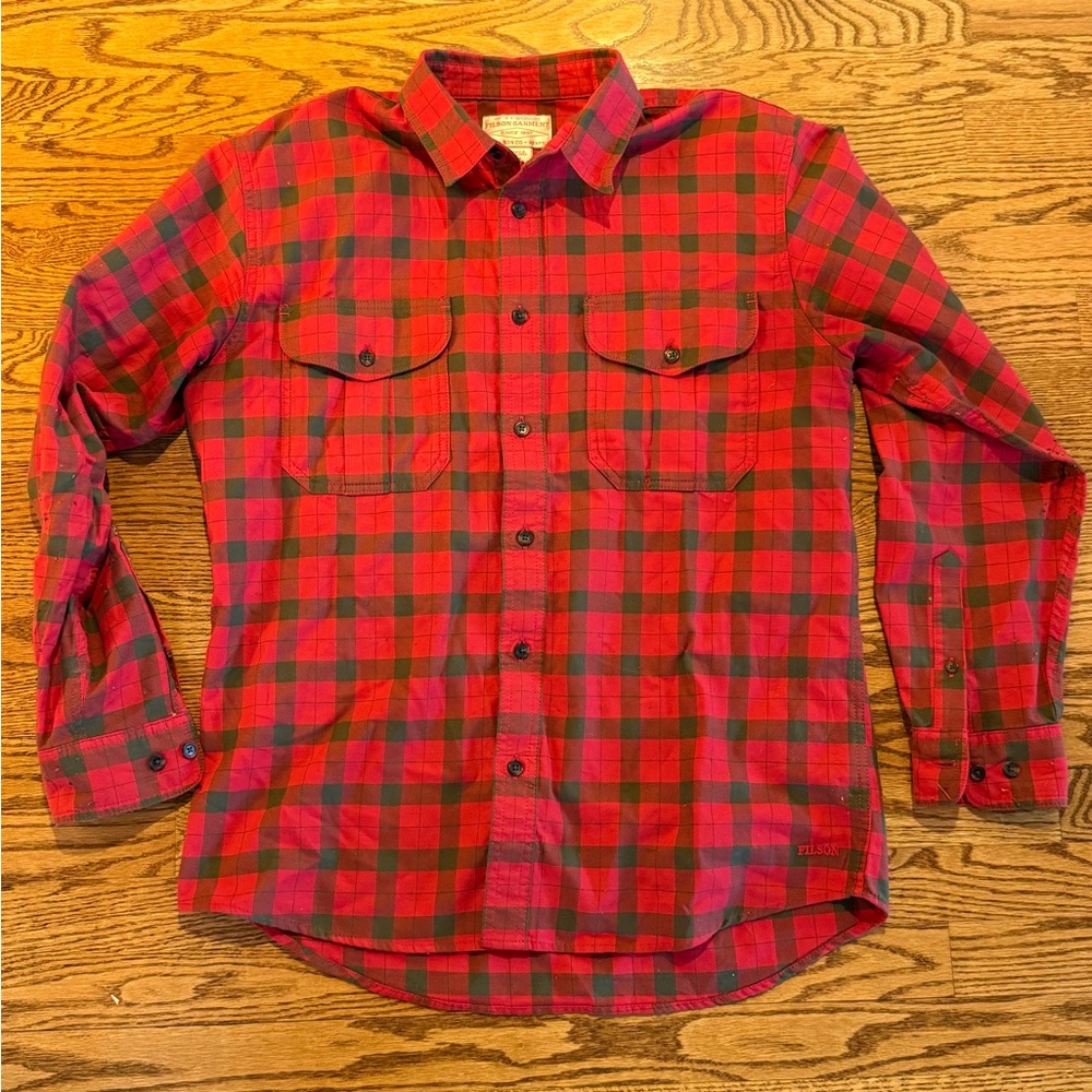 Filson Red and Black Alaskan Guide Plaid Button Down Shirt M EUC